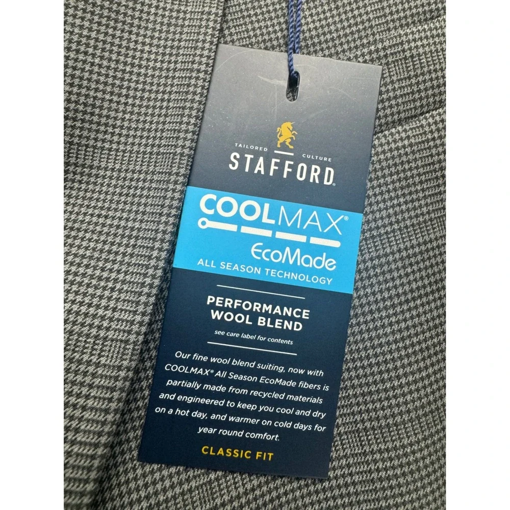 Stafford Men 48L Gray CoolMax Performance Wool Blend Classic Suit Jacket Blazer